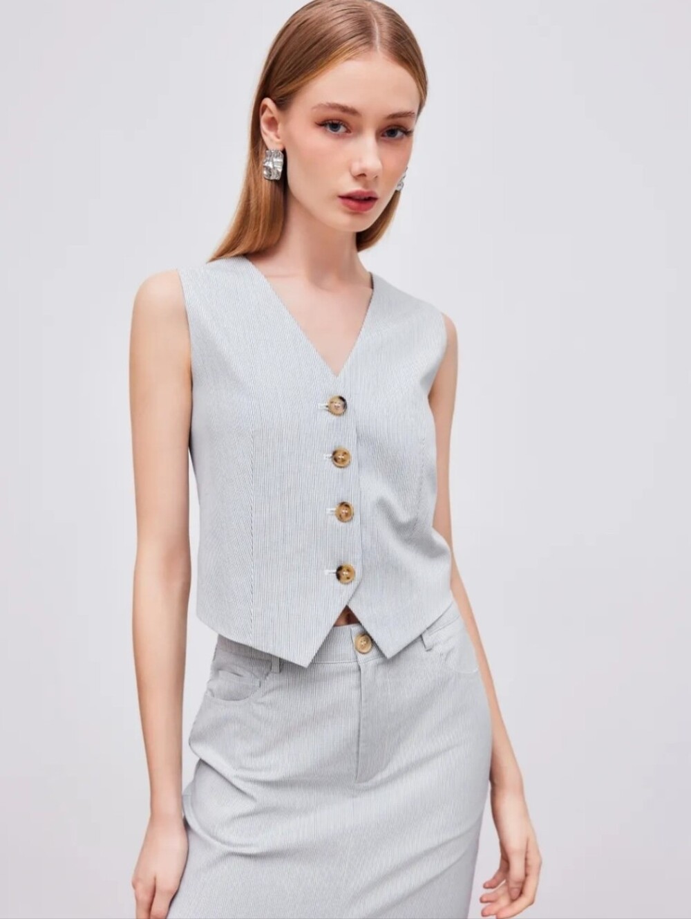 Cider Cotton-blend V-neck Striped Blazer Vest